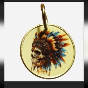 999 Pure Fine Silver Native American Indian skull pendant - New - 18mm - 1g